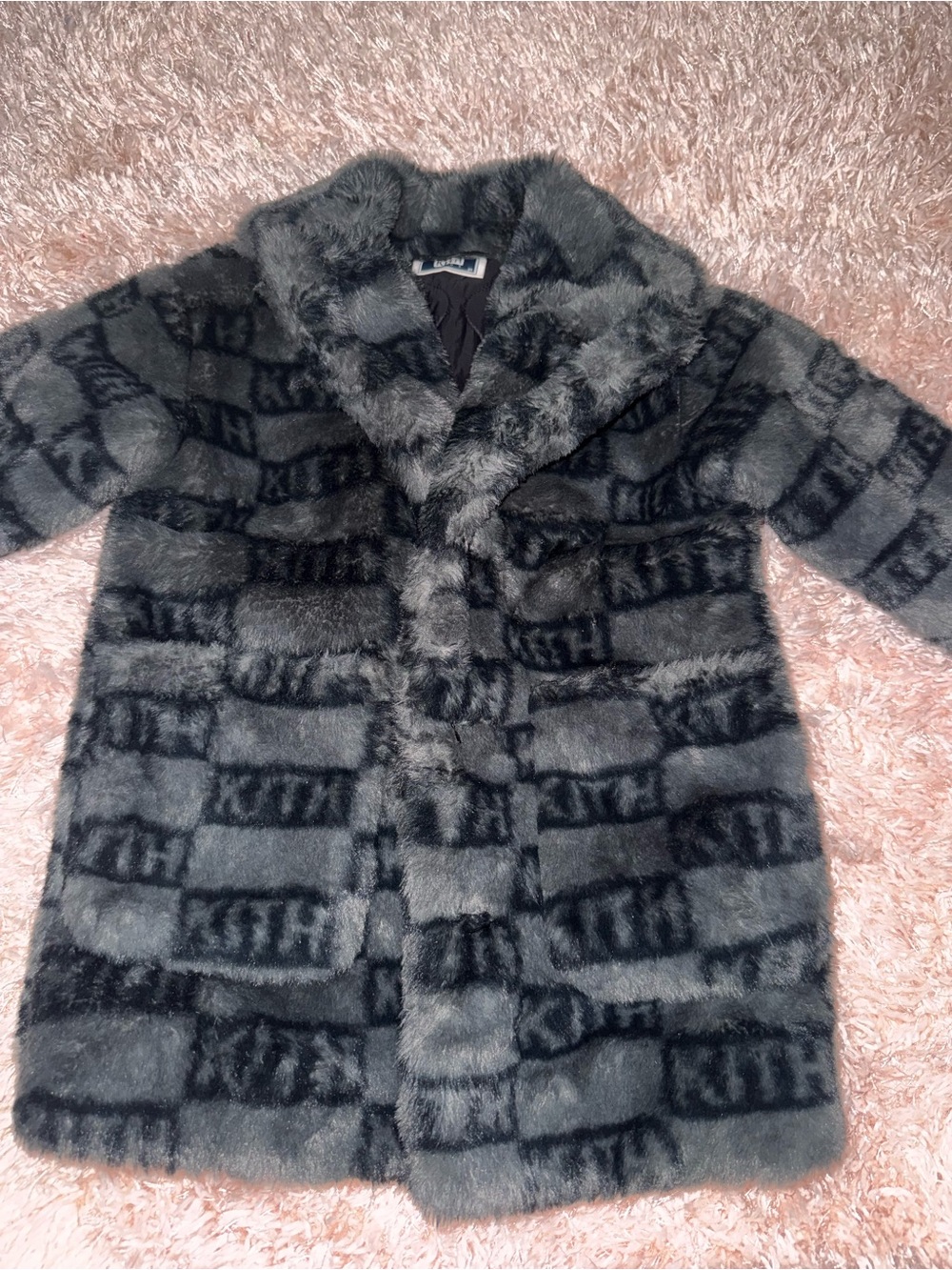Kith Gray Faux Fur Logo Coat